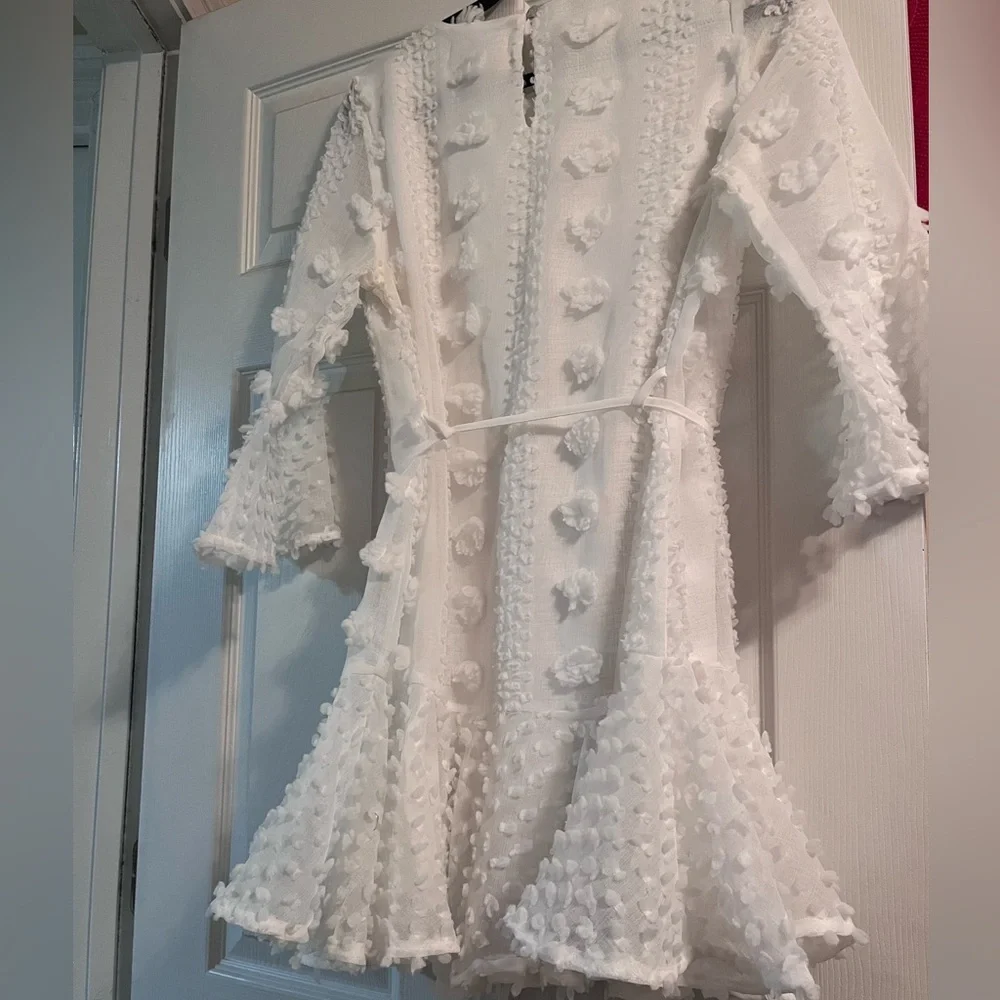 White Textured Ruffle Dress - Picture 2 of 11